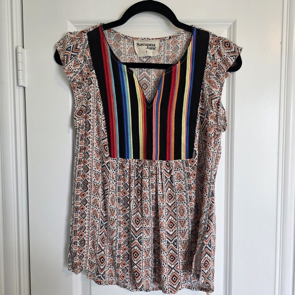 Savanna Jane Multicolor Striped and Patterned Blouse